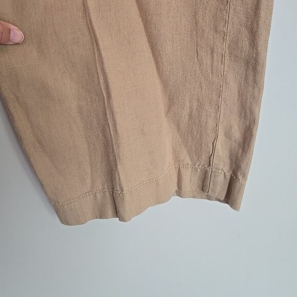 J Jill Love Linen Large Tan Elastic Waist Pull On Wide Leg Ankle Pants Pockets - Picture 3 of 6